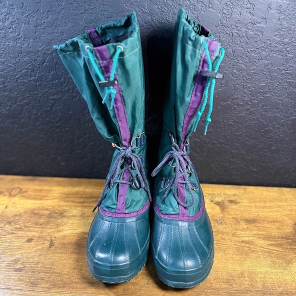 Sorel Free Spirit Teal Purple Nylon Rubber Winter Snow Boots Women Size 9 - Picture 2 of 7